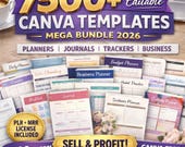 7500+ Editable Canva Planner Pages 2026 Bundle, PLR MRR Digital Planners Journals Trackers Pack for Etsy Sellers