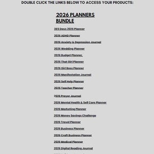 May include: A digital product image with the text "CANVA TEMPLATES - PART 3". It lists various 2026 planner templates, including ADHD, wedding, budget, and self-care journals. The text encourages users to double-click links to access products.