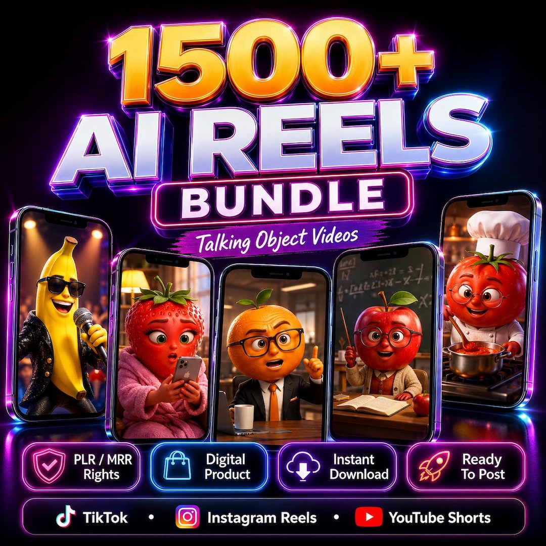 1500+ AI Reels Bundle Talking Object Videos Faceless TikTok Instagram YouTube Shorts Ready