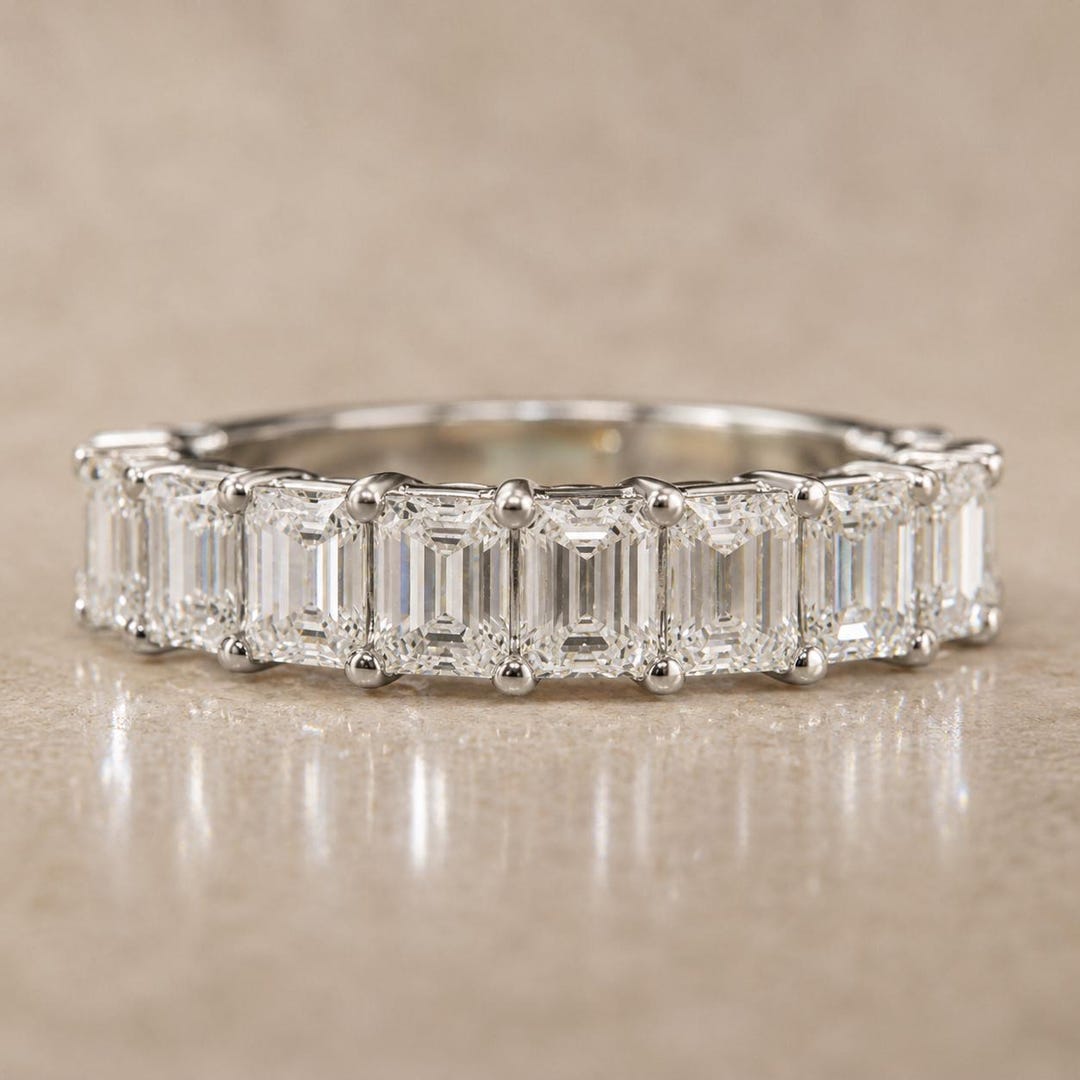 Emerald Cut Lab Grown Diamond Eternity Band Ring, Minimalist Wedding ...