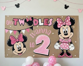 Banner personalizado de Oh Twodles para el segundo cumpleaños / Decoración de ratón rosa (descarga digital)
