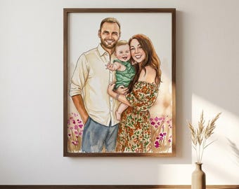 Retrato en acuarela enmarcado a medida / Pintura familiar personalizada a partir de una foto / Regalo de aniversario para parejas