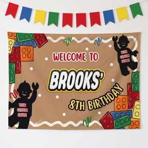 Personalized  Building Blocks Inspired Custom Birthday Banner, Boys, Dads Birthday Backdrop Decoration, Digital or Printed
