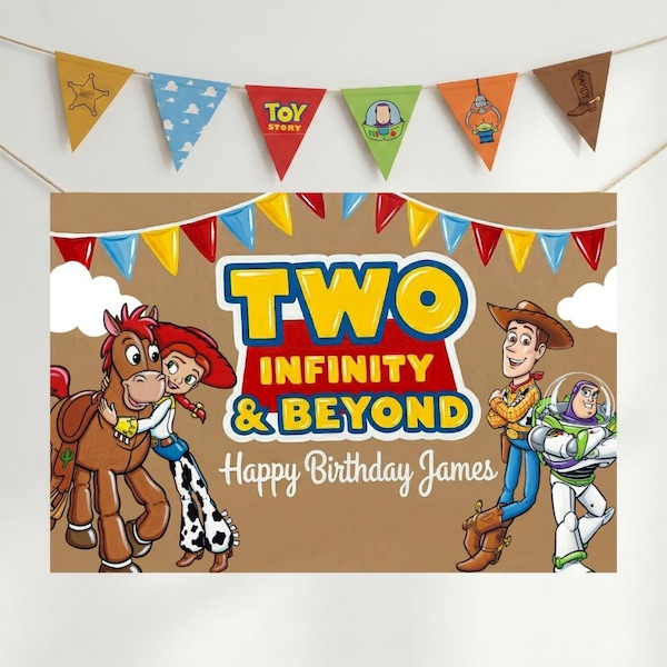 Two Infinity and Beyond Personalized Toy Story Birthday Banner, Second Birthday Decor