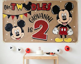 Banner de Mickey Mouse para el segundo cumpleaños / Decoración de fiesta Oh Twodles Descarga digital