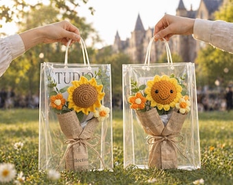 Ramo de girasoles de ganchillo, regalo personalizado hecho a mano, regalo con mensaje personalizado, regalo significativo para ella o para él, ramo de flores tejido.