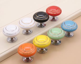 Vintage Cabinet Knob, Ceramic Drawer Pull, Round Dresser Knob, Kitchen Cabinet Hardware, Classic Cupboard Knob, Furniture Hardware Accent