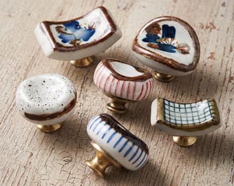 Ceramic Cabinet Knobs, Plaid Drawer Knobs, Decorative Dresser Knob, Kitchen Cabinet Hardware, Vintage Cupboard Knobs, Cottage Furniture Knob