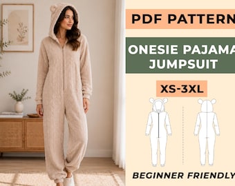 Onesie Kapuzen Pyjama Jumpsuit Schnittmuster | Gemütliche Loungewear, Grössen XS-3XL (PDF Download)
