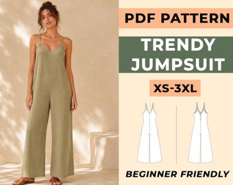 Weites Bein Jumpsuit Schnittmuster | Moderner Strampler PDF (XS–3XL)