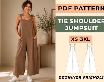 Krawatte Schulter Jumpsuit Schnittmuster | Damen Latzhose mit weitem Bein (XS - 3XL)
