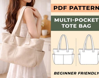 Multi-Pocket Tote Bag Schnittmuster | Canvas Tasche (PDF Download)