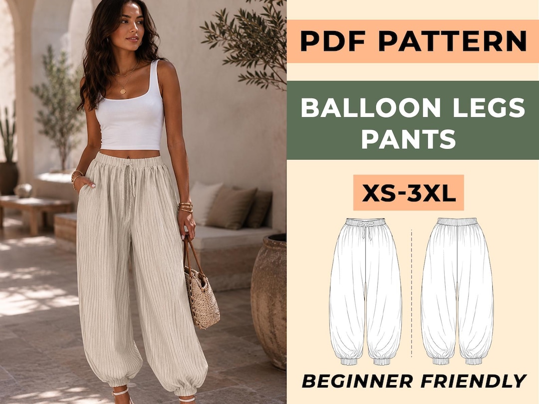 Balloon Pants Sewing Pattern PDF | Women Bubble Trousers (XS-3XL) - Etsy