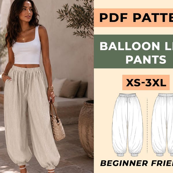 Balloon Pants Sewing Pattern PDF | Women Bubble Trousers (XS-3XL)