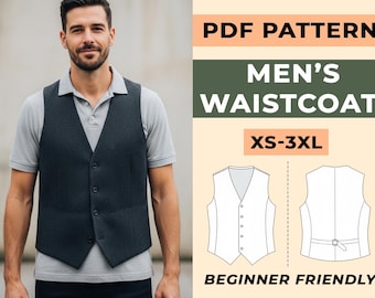 Klassische Herren Weste Schnittmuster | Maßgeschneiderte Weste PDF (XS-3XL)