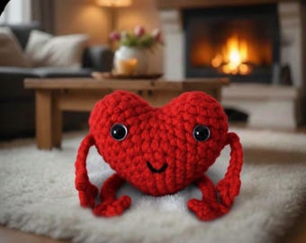 Motif amigurumi en forme de coeur au crochet | Peluche aux longues jambes sans couture (Patron PDF)