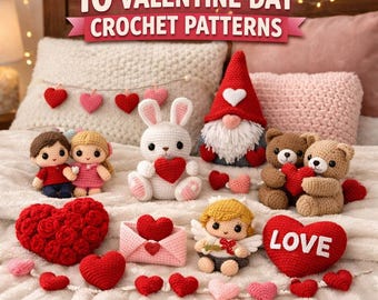 Modèles au crochet pour la Saint-Valentin | Amigurumi coeur, lapin, gnome (lot de motifs PDF)