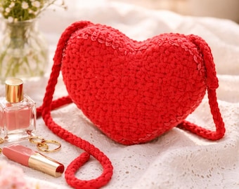 Motif de sac coeur au crochet | Sac à main de la Saint-Valentin (téléchargement PDF