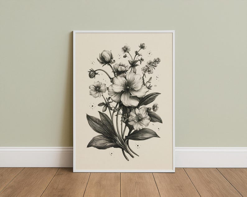monochrome-botanical-illustration-poster-black-white-floral-wall-art