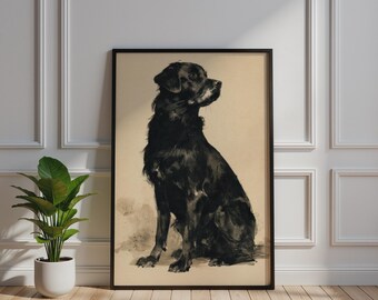 Black Labrador Ink Illustration Poster, Monochrome Dog Wall Art, Seated Lab Print