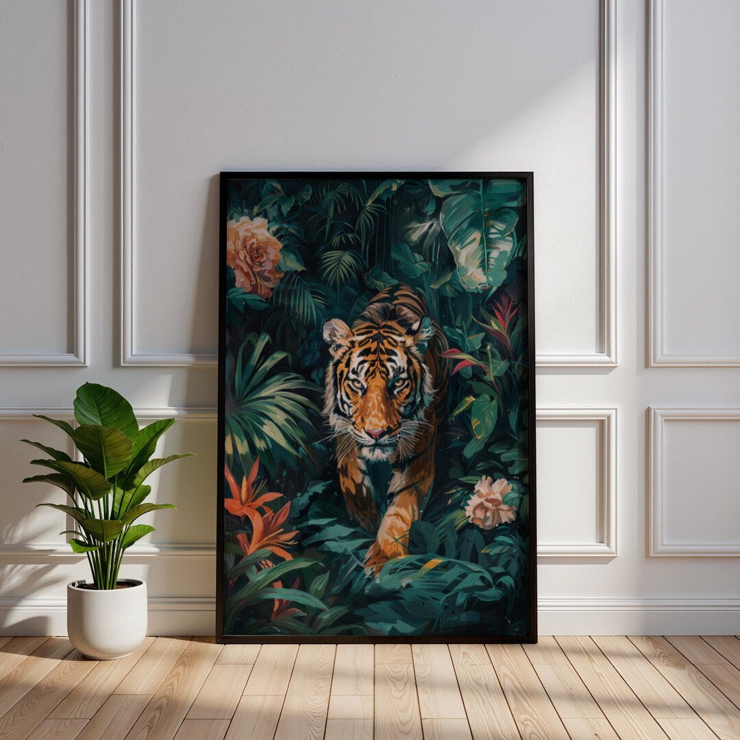 Tiger Jungle Wall Art Print, Tropical Wildlife Poster, Exotic Safari ...
