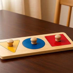 Montessori Wooden Shape Puzzle Baby Toddler Color Sorting Knob Toy