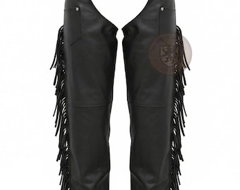 Handgefertigte Schwarze Leder Cowboy Chaps: Westernreitbekleidung Rodeo Weste Und Hose