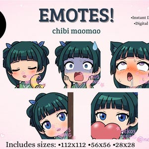 MaoMao Chibi Emotes Pack | Anime Twitch Emotes | Cute Discord Emotes | 5 Emotes Bundle | Instant Download