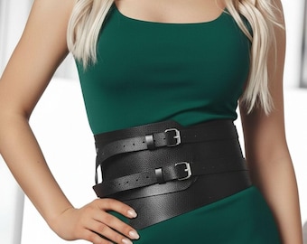 Leather Corset Harness: Wide Belt, Back Lacing Corset