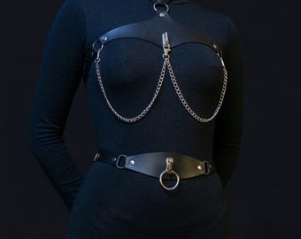 Handmade Faux Leather Festival Harness, Bohemian Fringe Belt