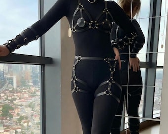 Leather Under Bust Harness – Handmade Adjustable Chest Belt, Gothic Festival Fashion Accessory