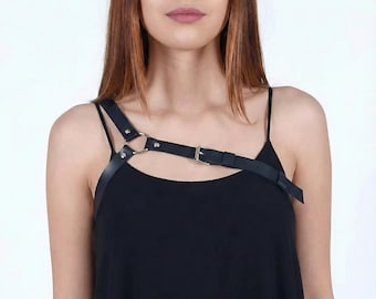 Leather Under Bust Harness – Handmade Adjustable Chest Belt, Gothic Festival Fashion Accessory