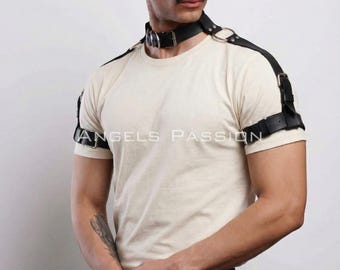 Leather Men's Chest Harness, Shoulder & Arm Straps, Rave Clubwear
