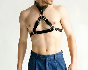 Handcrafted Leather Chest Harness, Men's Body Belt, Plus Size
