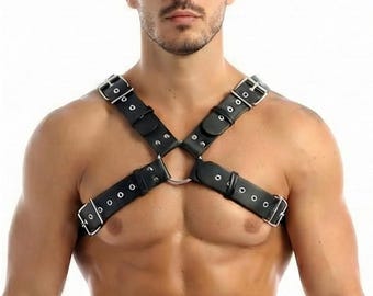 Handcrafted Leather Men's Chest Harness, Plus Size Available