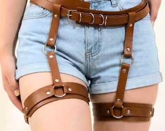 PU Leather Thigh Harness - Women's Punk Street Style Leg Accessory