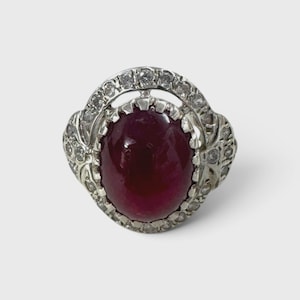 Natural Ruby Floral Sterling Silver Vintage Statement Ring – Handmade Red Gemstone