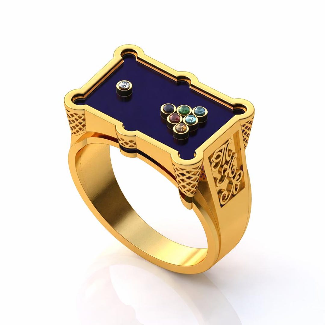 Men’s Pool Table Ring, Navratna Billiards Design Ring, Gold Plated 925 ...