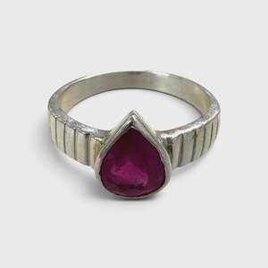 Natural Ruby Pear Shape Ring, 925 Sterling Silver Statement Jewelry