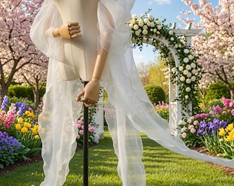 Sciarpe da sposa, maniche lunghe in organza staccabili per abito da sposa, maniche romantiche da sposa a tema foresta, copribraccia fluidi e trasparenti con volant, avorio/nero