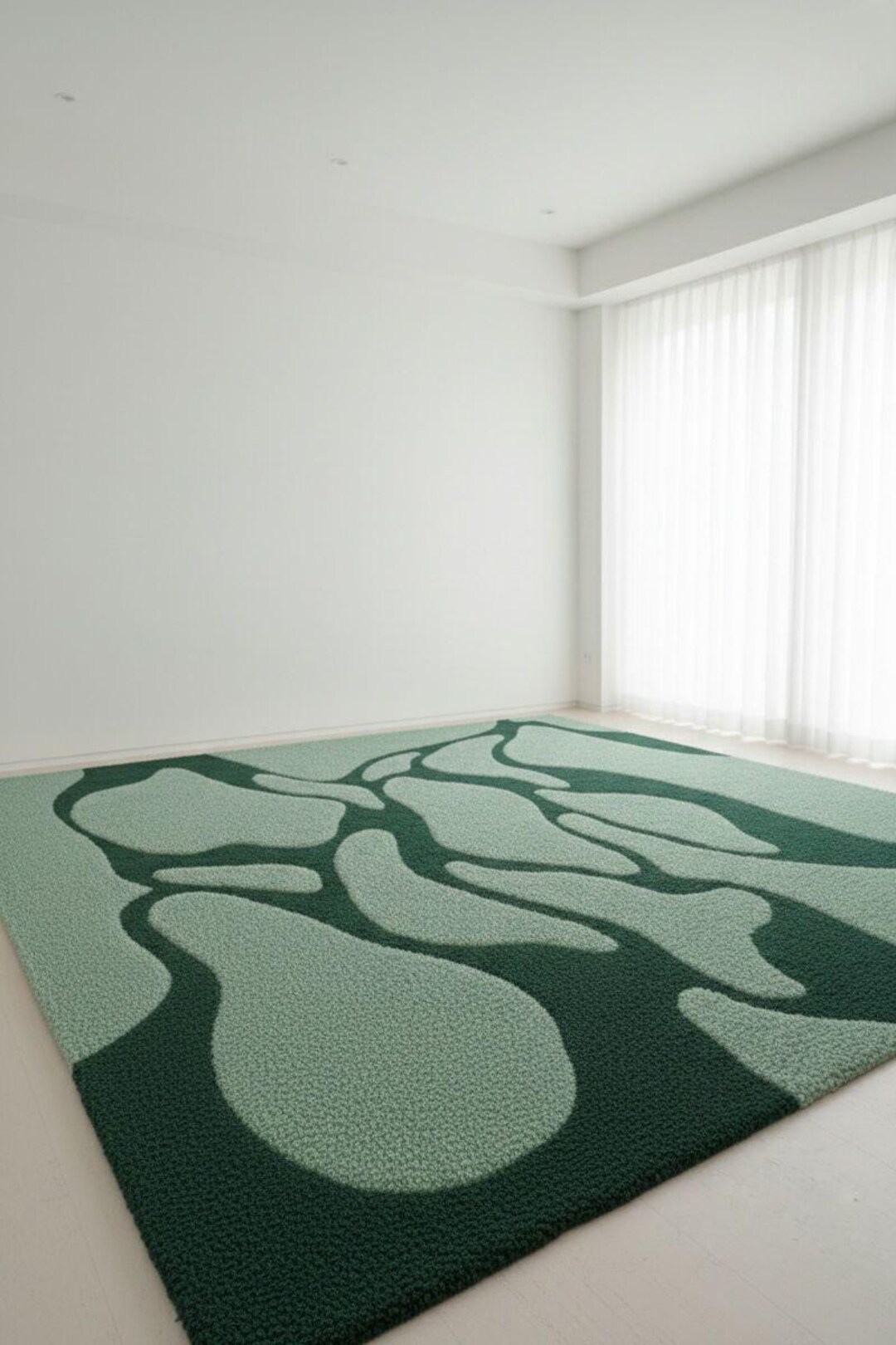 Hand Tufted Green Organic Abstract Area Rug Modern Nature Inspired ...