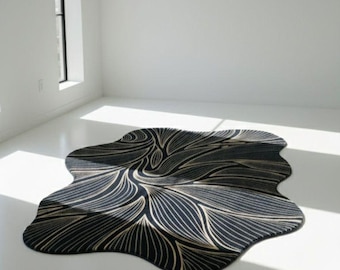Handmade Tufted Abstract Swirl Rug, Black Gold Modern Carpet for Luxury Home Decor