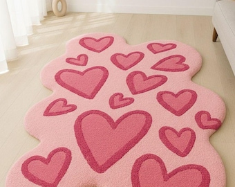 Handgemaakt tapijt met getuft hart, roze pluche tapijt