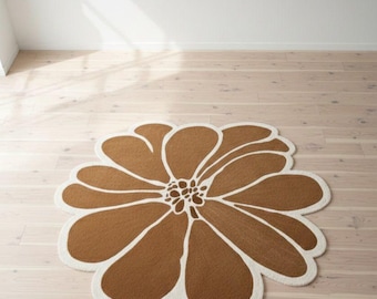 Brown Floral Petal Rug – Handmade Tufted Flower Carpet for Modern Home Decor