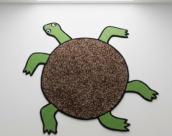 Turtle Shaped Rug – Handmade Tufted Animal Carpet for Kids Room & Playroom Decor