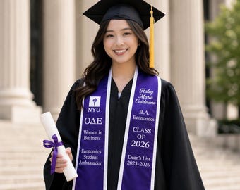 Aangepaste geborduurde afstudeerstola, gepersonaliseerde satijnen sjerp, klasse van 2026, gepersonaliseerde college-sjerp, trendy schattige esthetische naam graduaatcadeau