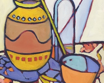 Rendered Impressions Original Small Paintings The Pineapple Motif Abstract Still Life Oil Painting on Canvas