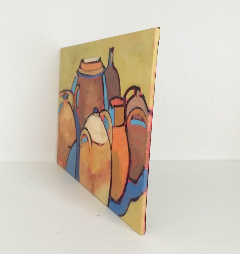 Expressionist Oil Painting Wall Art Rendered Impressions Colorful Still Life Original Clay Vessels