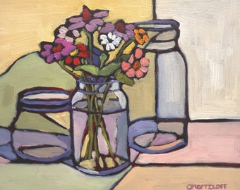 Reflective Glass, Still Life Oil Painting, Contemporary and Colorful, Nostalgic, Expressive, Original
