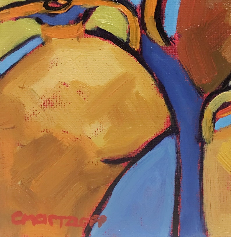 Expressionist Oil Painting Wall Art Rendered Impressions Colorful Still Life Original Clay Vessels